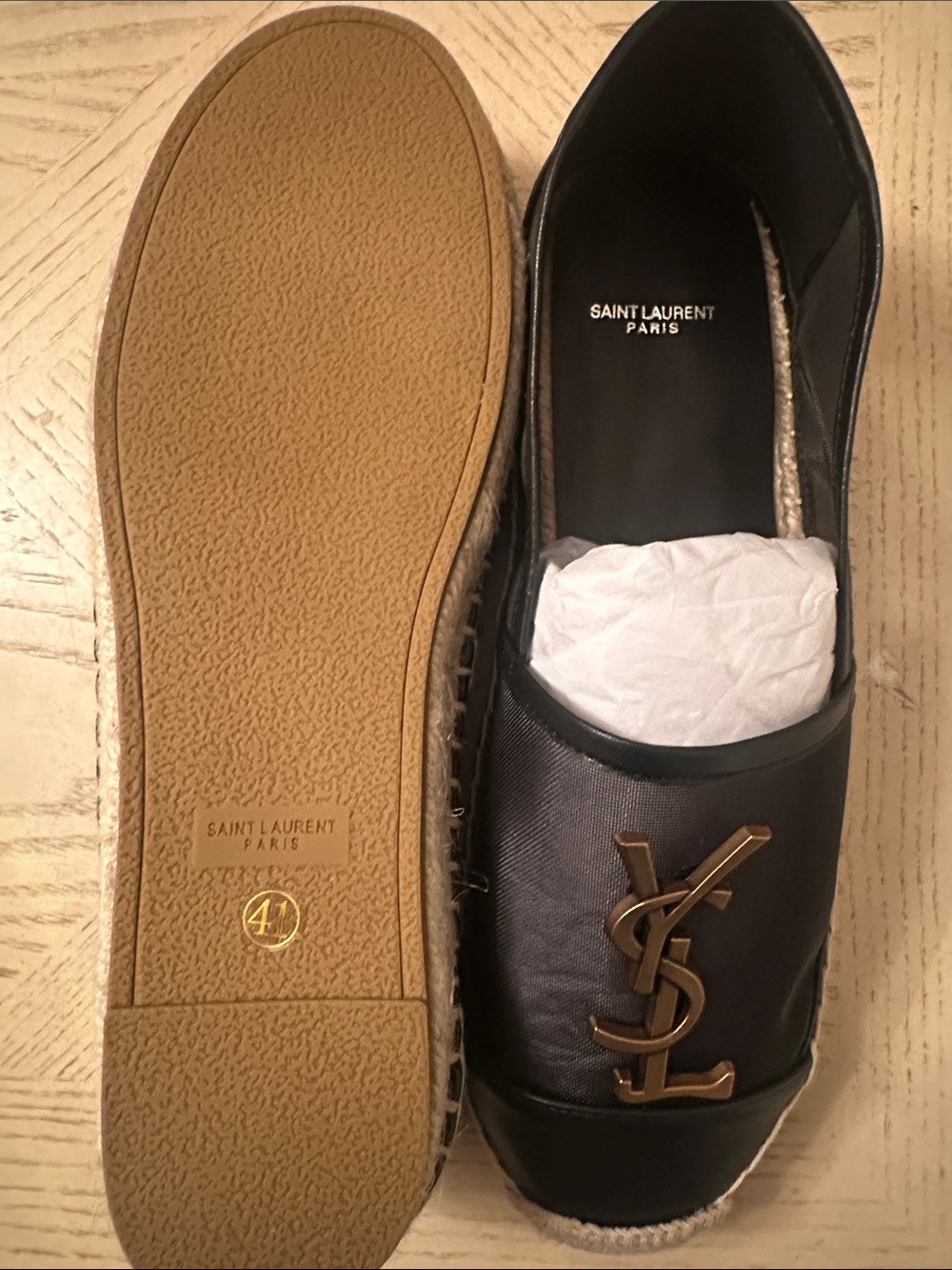 Elegant stylish Black Espadrilles with Gold YSL Logo - Picture 5 of 8
